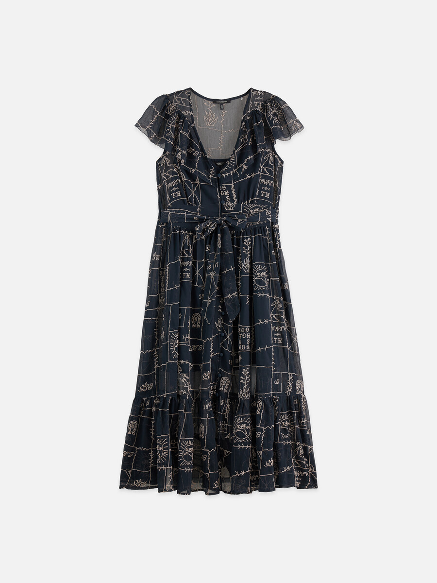 vestido midi bordado en punto de cruz