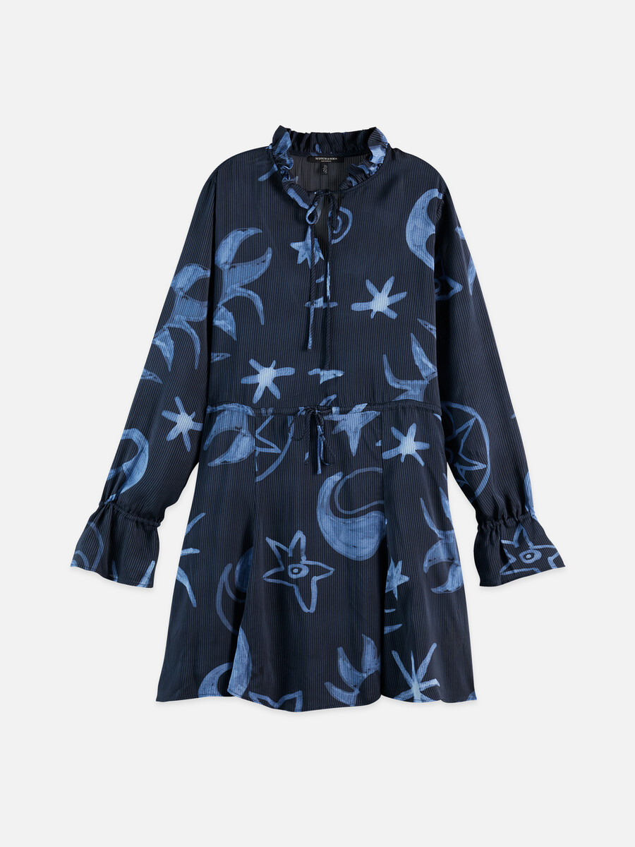 vestido mini estampado de manga larga