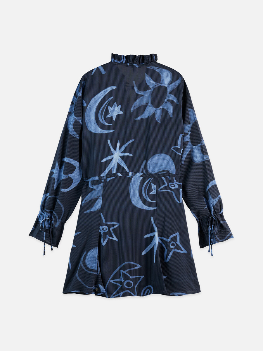 vestido mini estampado de manga larga