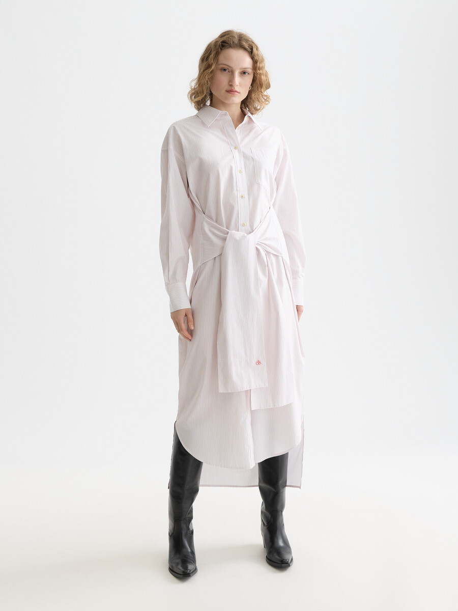 vestido camisero de corte relajado con lazo