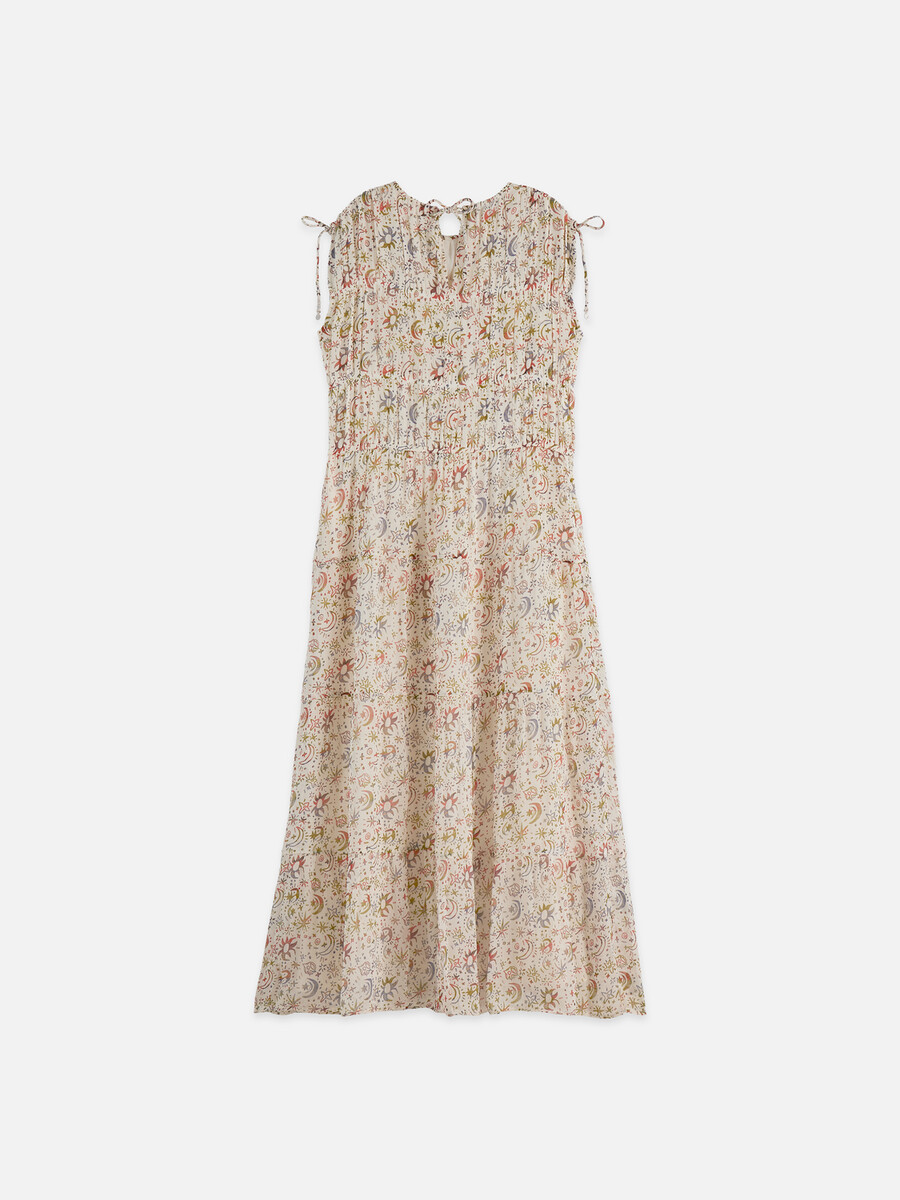 vestido midi fruncido con lazos