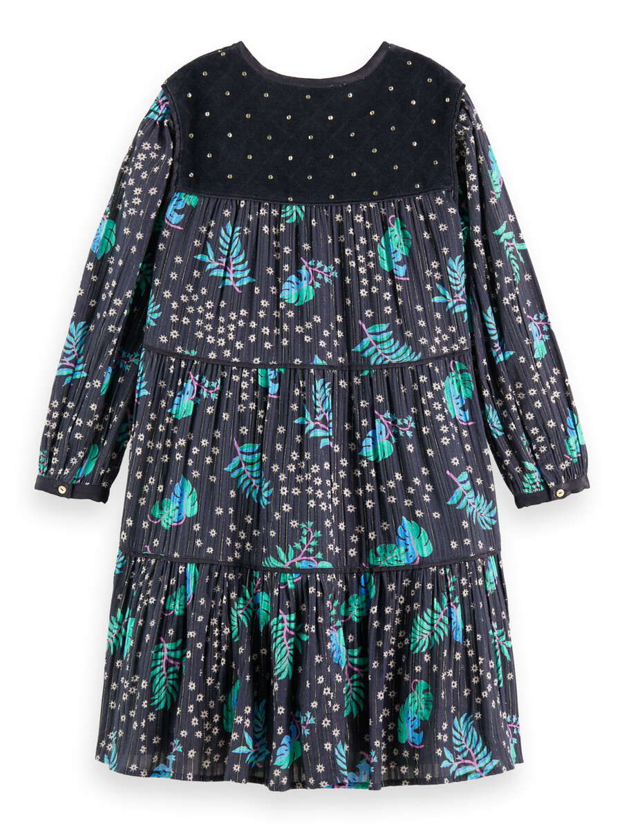 vestido de niña con detalle de terciopelo estampado por todas partes
