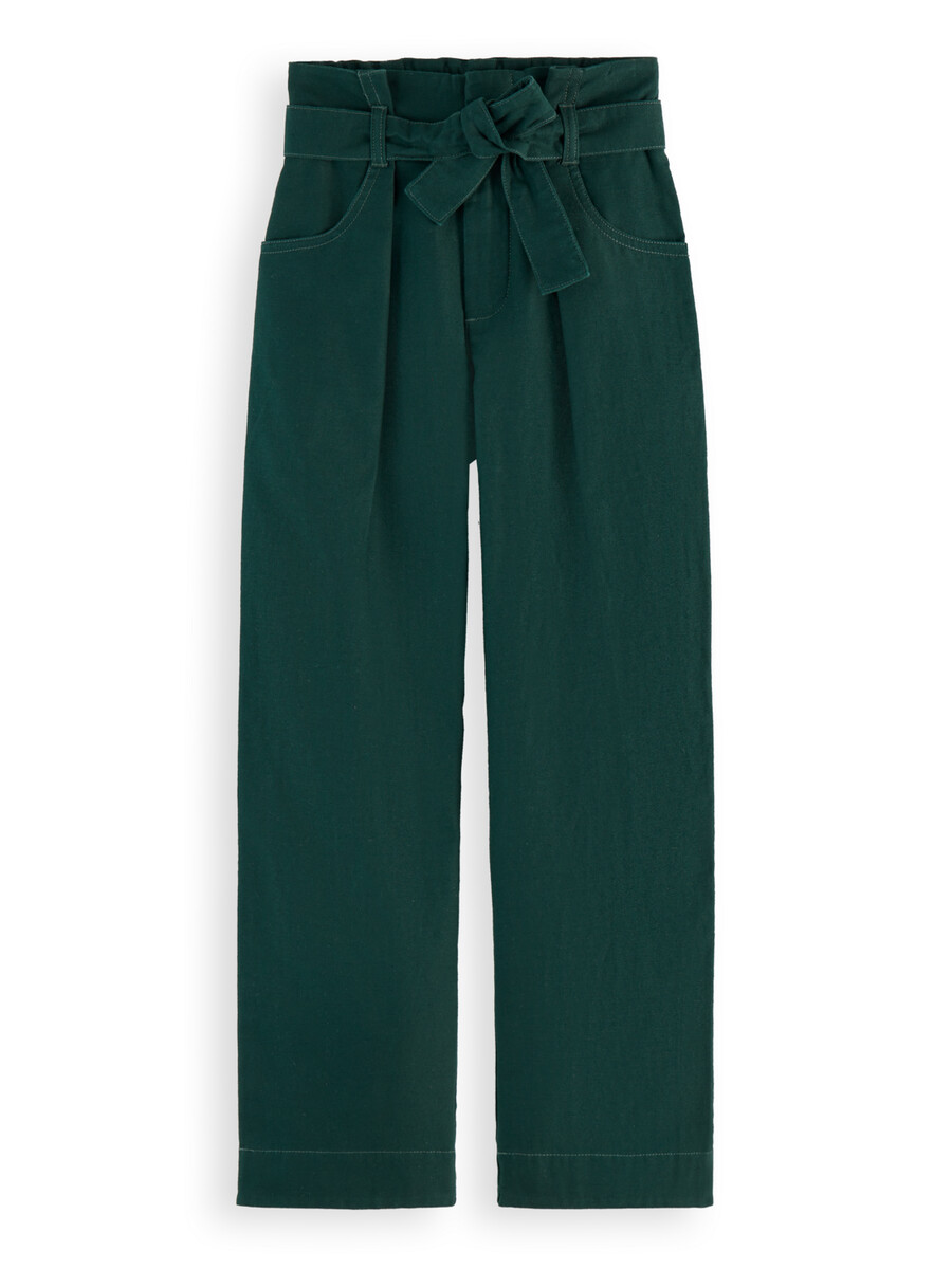 pantalones cónicos con lazo y diseño paperbag para niñas