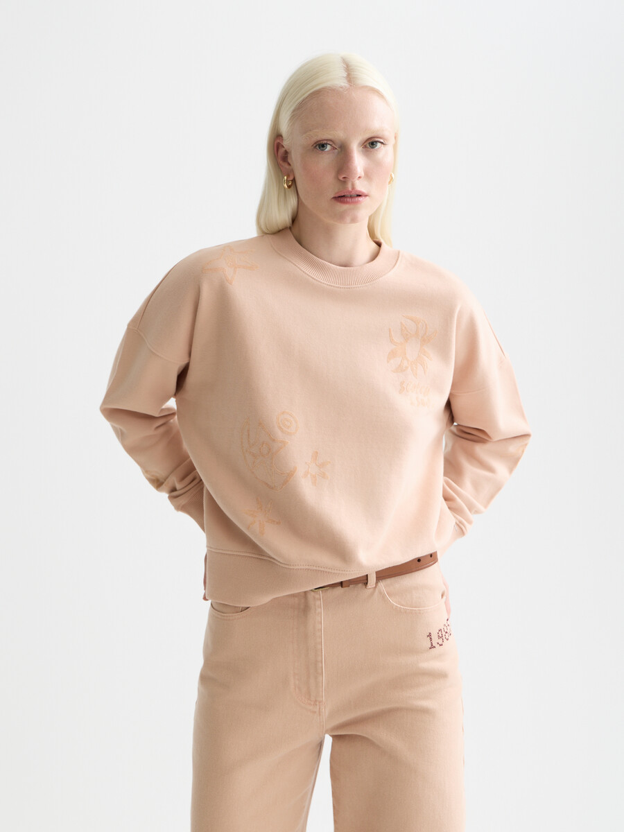 sudadera de corte relajado con estampado flocado