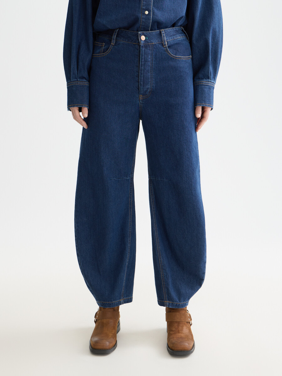 jeans de tiro alto tipo barril the loop