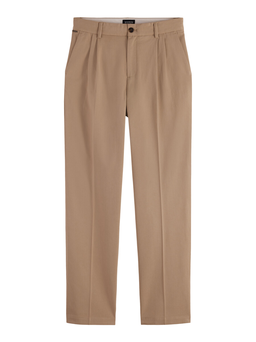 pantalón chino de corte recto y relajado de sarga de algodónlyocell plisado