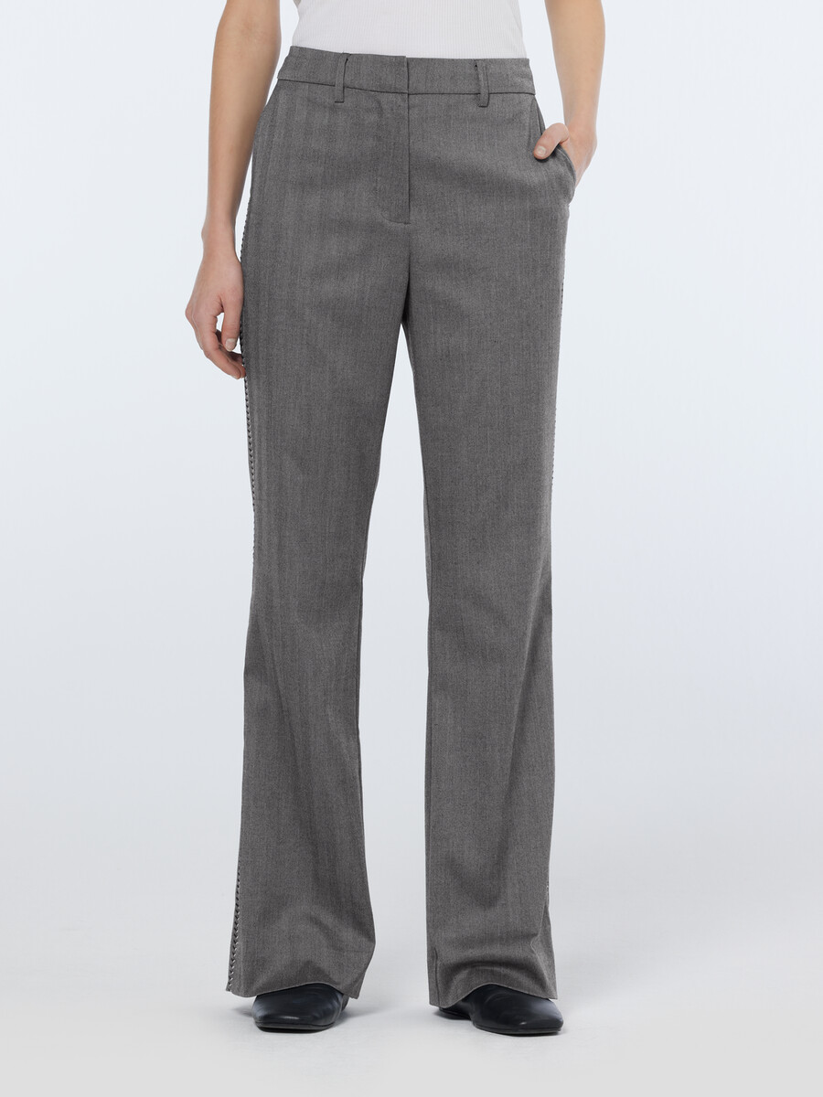 pantalón acampanado de tiro alto con diseño de espiga violeta