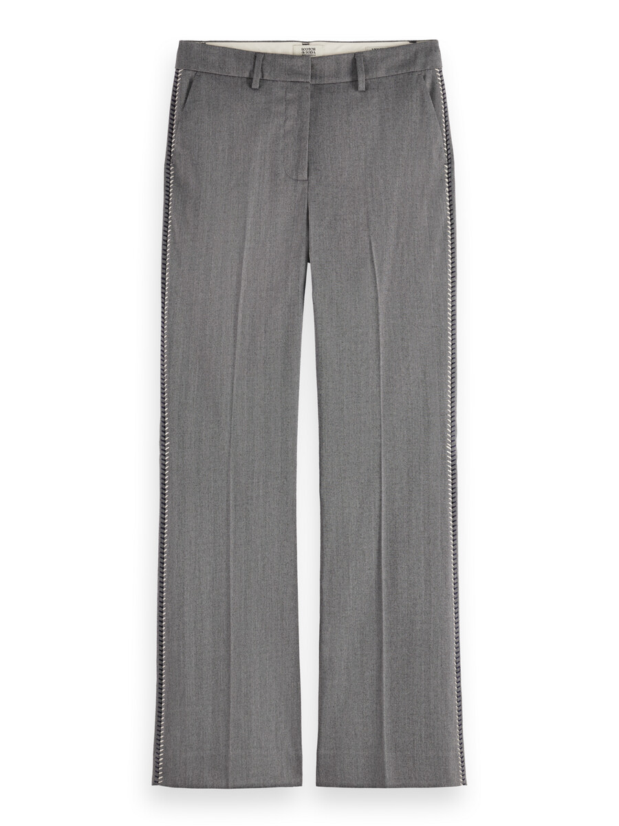 pantalón acampanado de tiro alto con diseño de espiga violeta