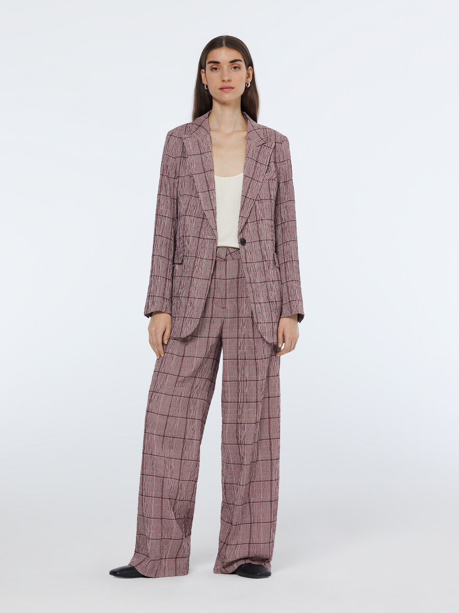 pantalón de seersucker príncipe de gales de tiro alto y pierna ancha rose