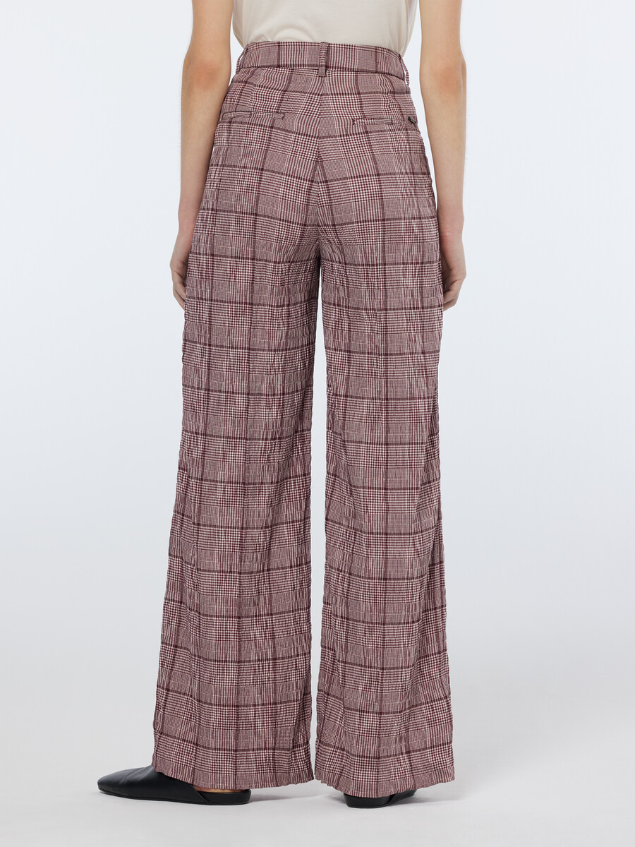 pantalón de seersucker príncipe de gales de tiro alto y pierna ancha rose