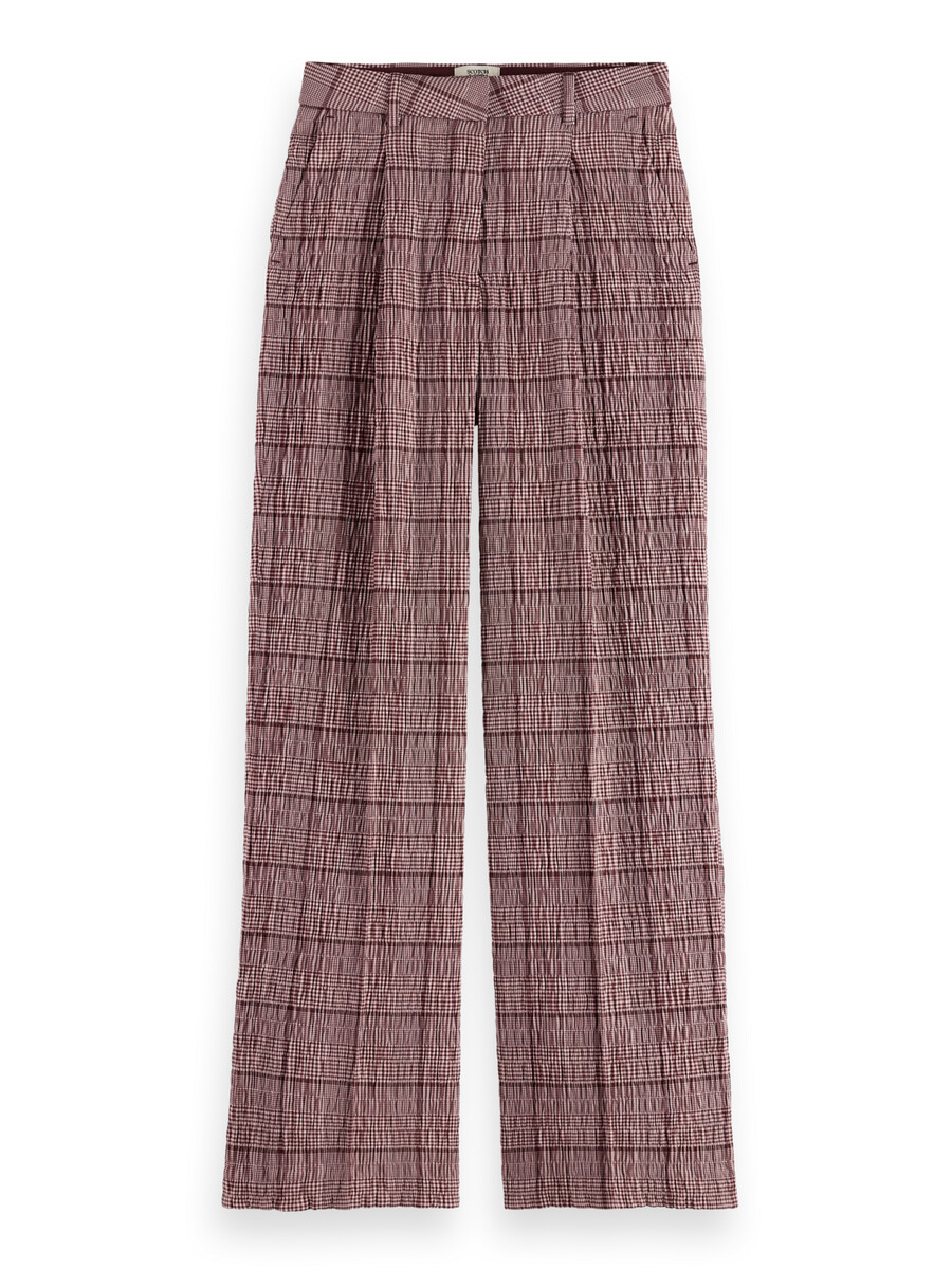 pantalón de seersucker príncipe de gales de tiro alto y pierna ancha rose
