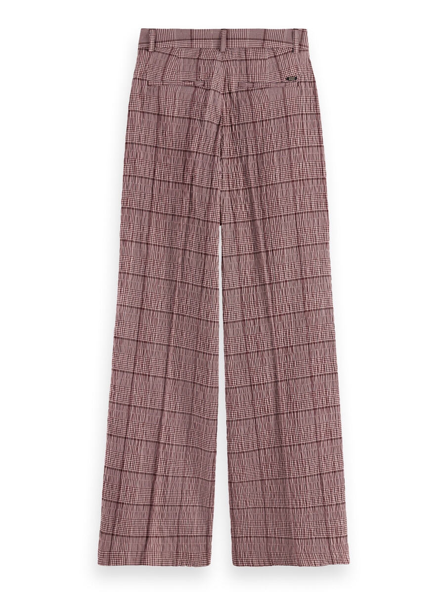 pantalón de seersucker príncipe de gales de tiro alto y pierna ancha rose