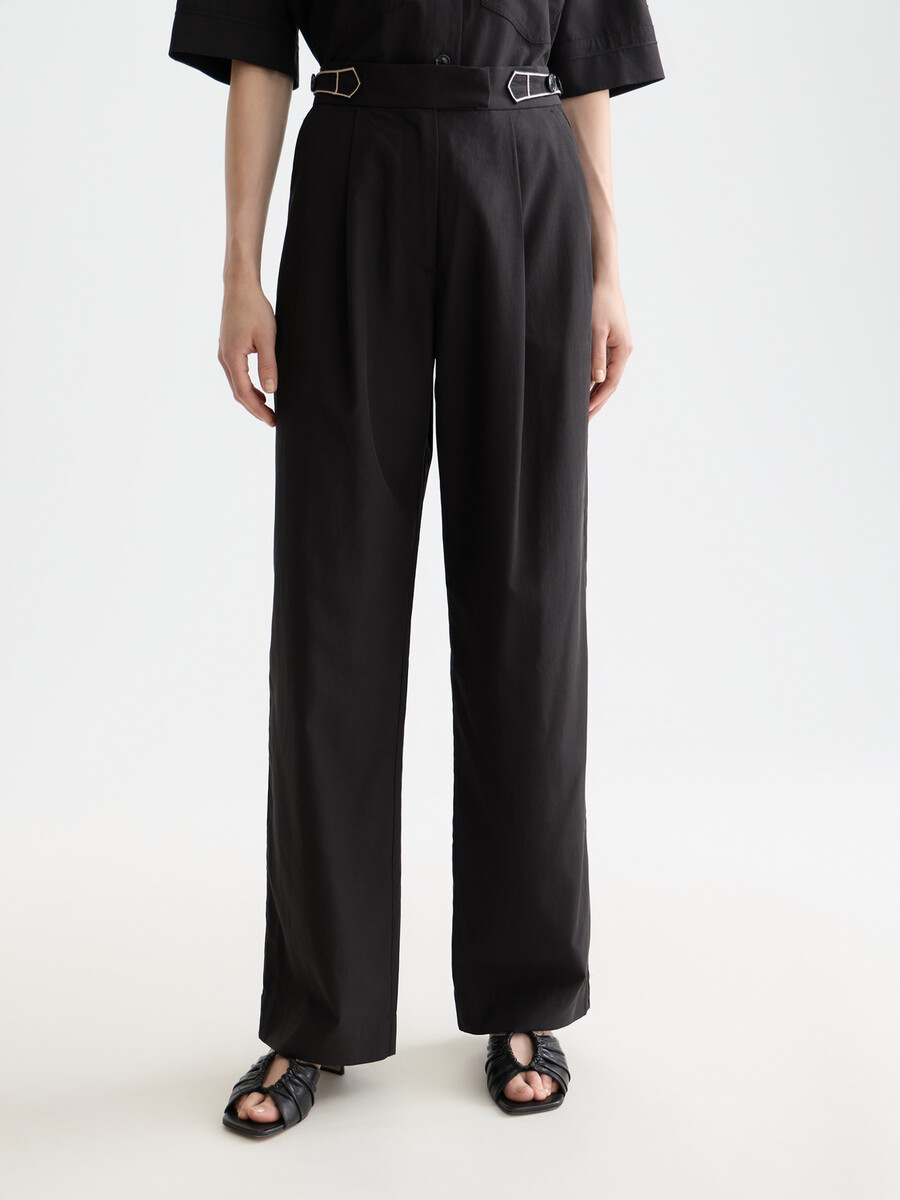 quinn - pantalones de tiro medio pierna ancha y costura cruzada