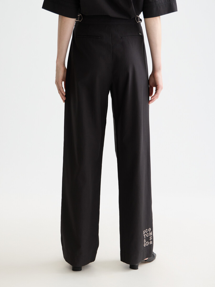 quinn - pantalones de tiro medio pierna ancha y costura cruzada
