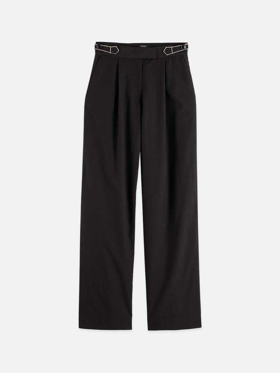 quinn - pantalones de tiro medio pierna ancha y costura cruzada
