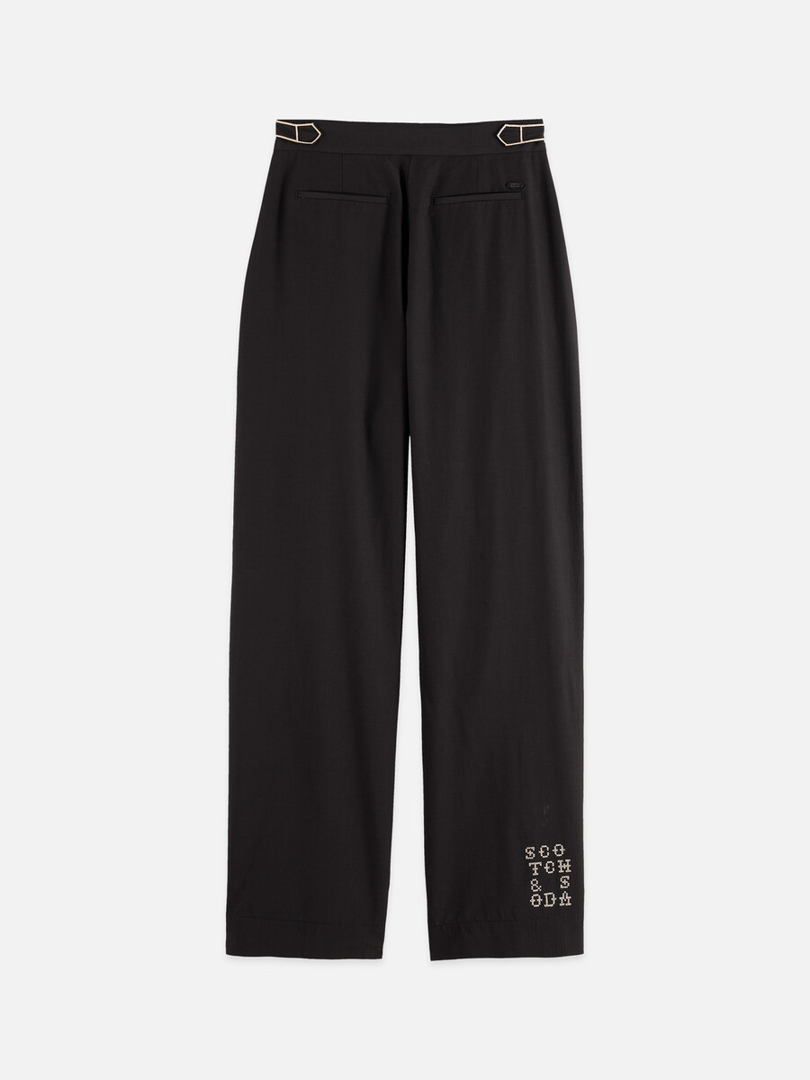 quinn - pantalones de tiro medio pierna ancha y costura cruzada