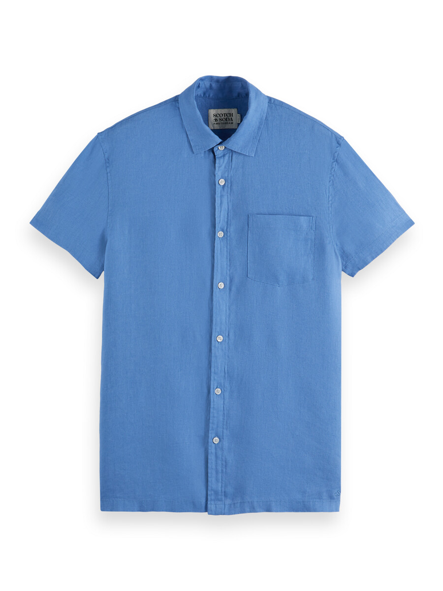 camisa de lino de manga corta de corte regular