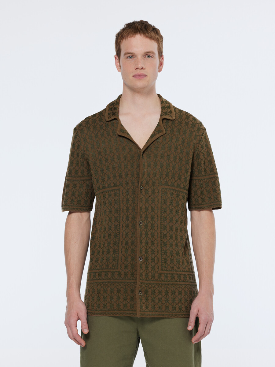 camisa de manga corta de punto jacquard