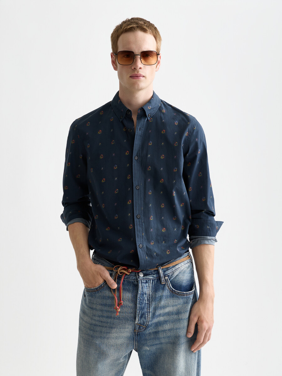camisa ajustada de algodón estampada