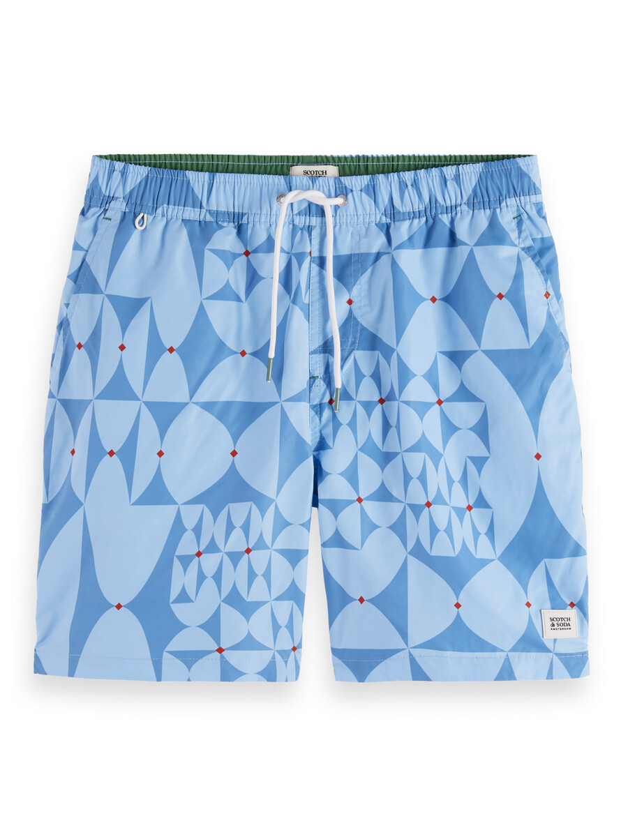 shorts de baño de longitud media con estampado de diamantes