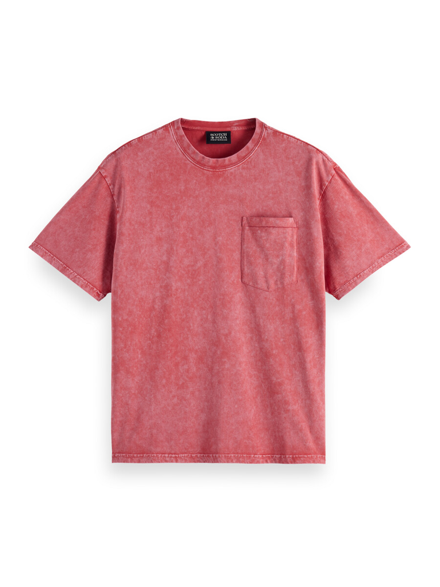 camiseta lavada de corte relajado con bolsillo delantero