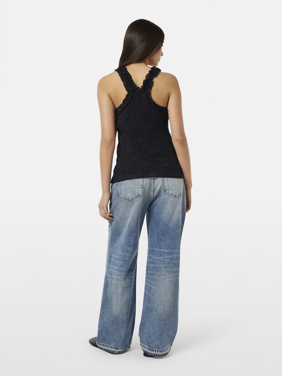 camiseta sin mangas con volantes
