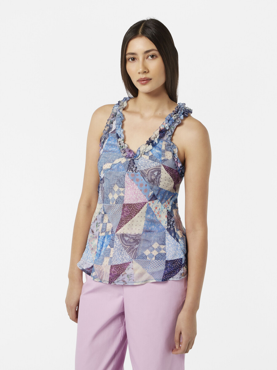 camiseta sin mangas con volantes