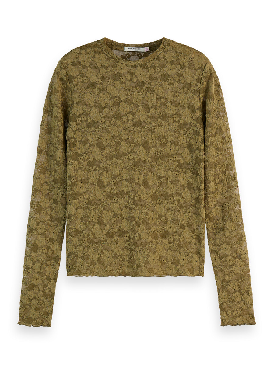 camisa de manga larga con encaje floral